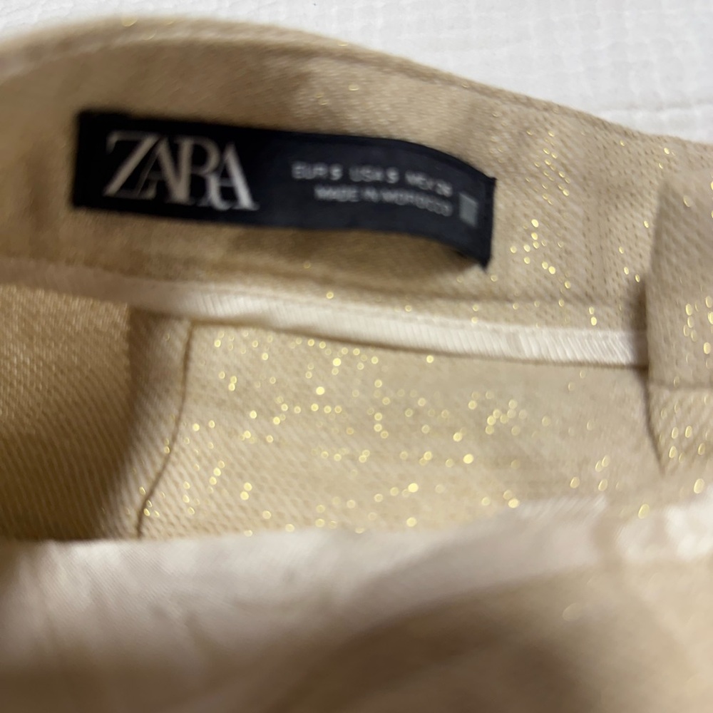 Zara Beige Metallic High-Waist Women’s Shorts - Picture 3 of 5